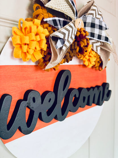 Burlap and Marigolds Welcome Sign
